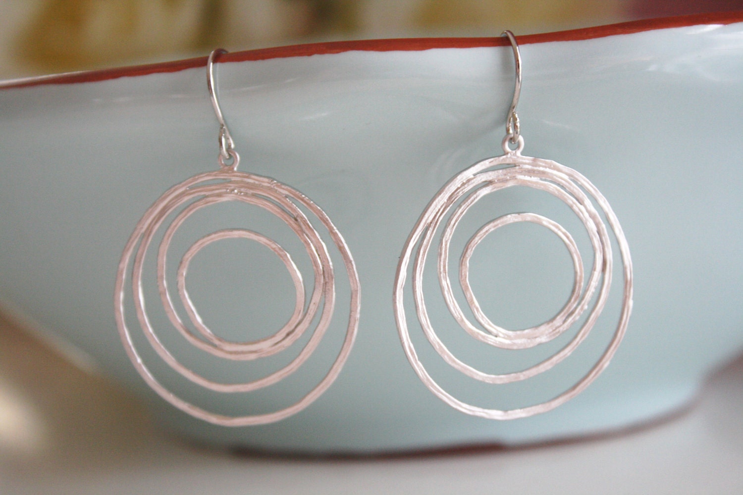Dangle Earrings, Silver Circle Pendants, Bridesmaid Jewelry, Everyday Earrings