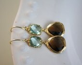 Dangle Earrings, brown and green earrings, Gold Earrings Bridesmaids Earrings, Bridal Earrings, Everyday Earrings