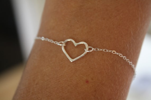 Silver Bracelet, Silver Heart Charm Bracelet, Bridesmaid Gift, Bridal Jewelry, Everyday Jewelry, mothers day gift