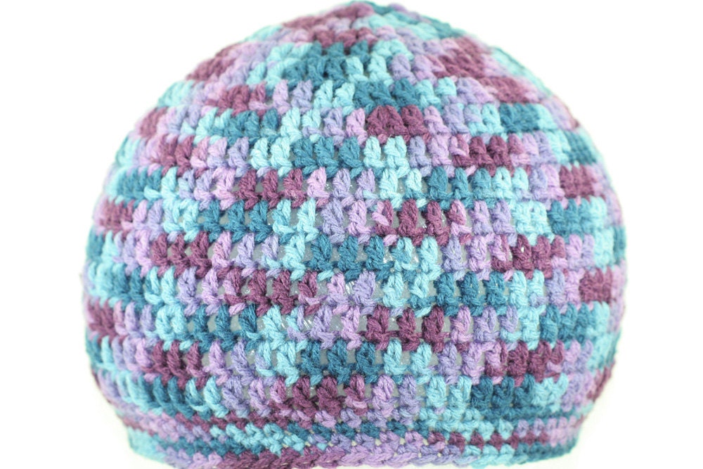 OOAK- Purple/Amethyst/Teal/Blue Beanie Hat - Adults/Men/Women - OOAK Ready To Ship - Handmade & Crocheted Crochet