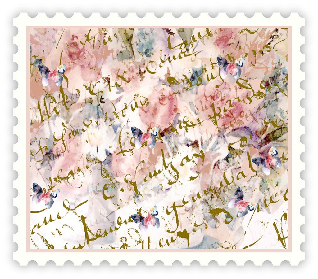 French Script Butterflies and Roses Fabric small print repeat