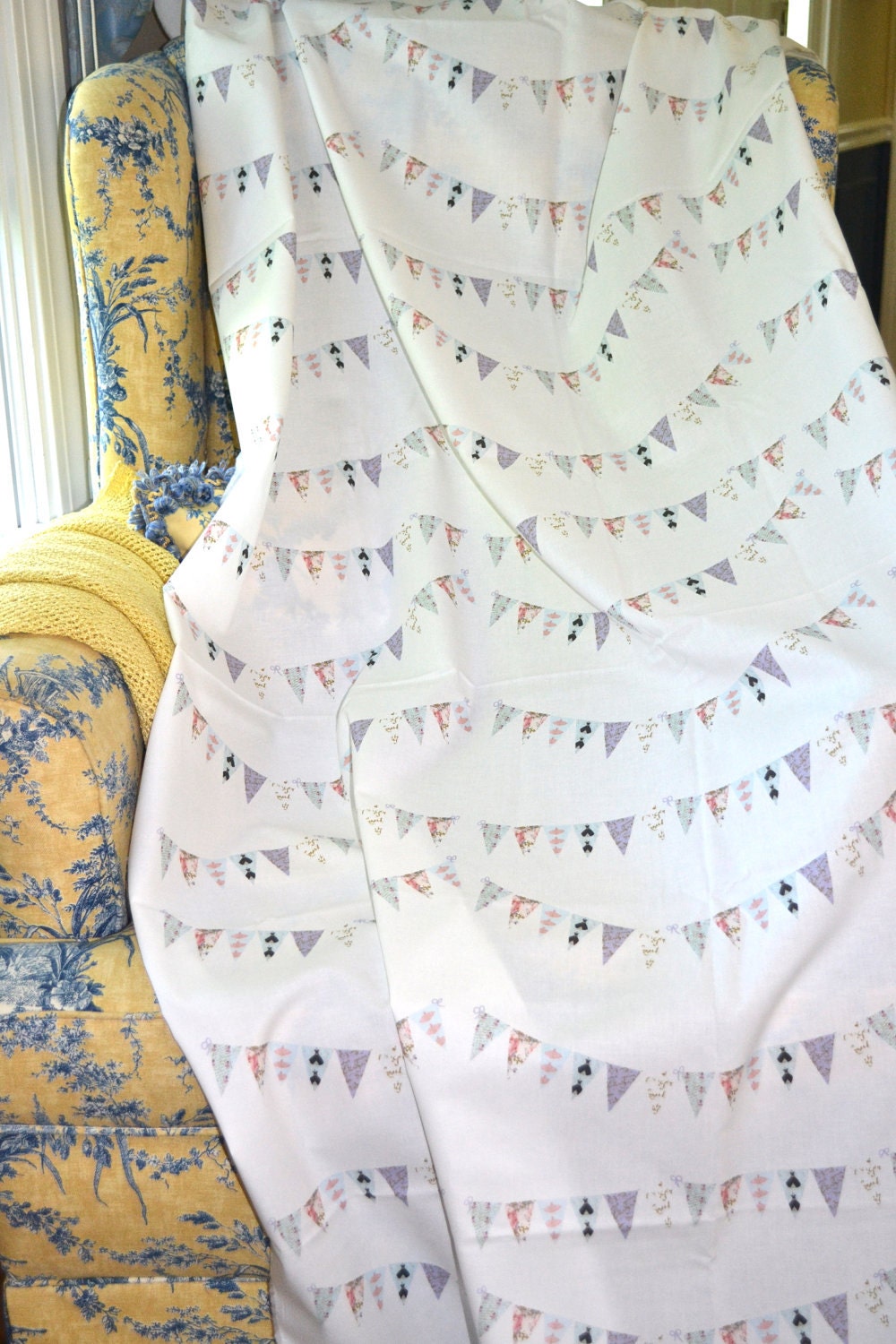 Fabric, bunting, French Script Bunting fabric, printed on Kona Cotton