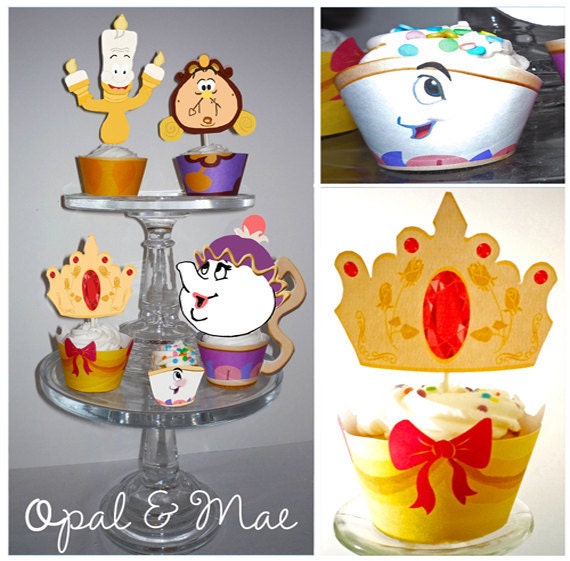 Beauty and the Beast Cupcake Wrappers and Toppers Il_570xn