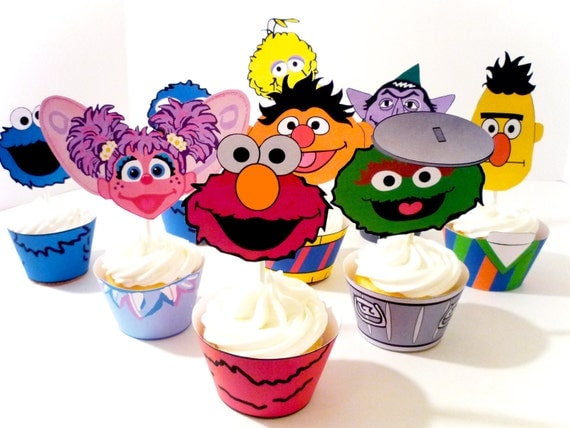 Sesame Street Digital Printable Party Cupcake Wrappers and Toppers Il_570xn