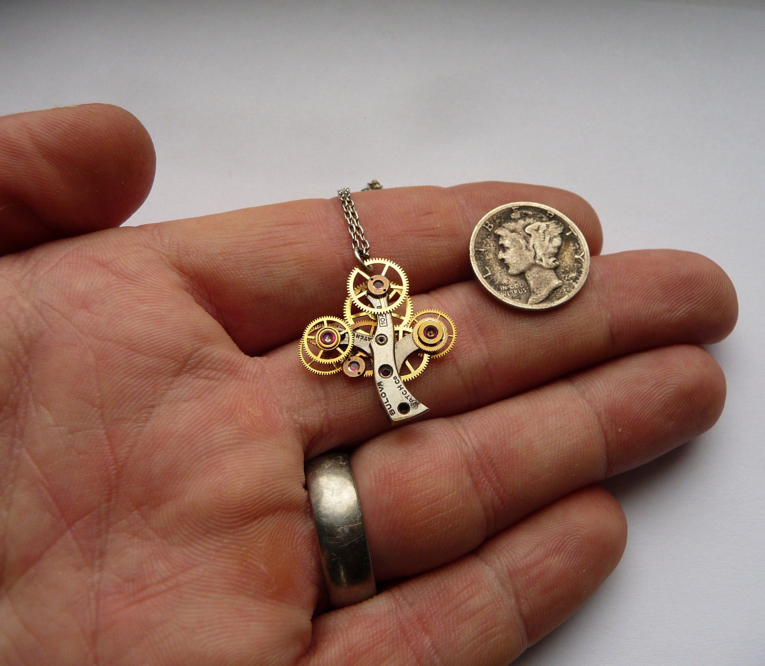 Clockwork Tree Pendant "Cherry Blossom" Elegant Organic Watch Movement Wearable Art Assemblage Intricate Metal Sculpture Not Quite Steampunk