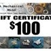 Gift Certificate 100 Dollars A Mechanical Mind Recycled Watch Gear Jewelry Necklaces Pendants Earrings Cufflinks Shipping Card Steampunk