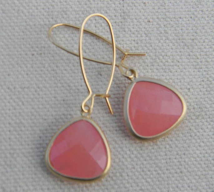 Pink and Gold Earrings on Kidney Wires, Bride, Bridal