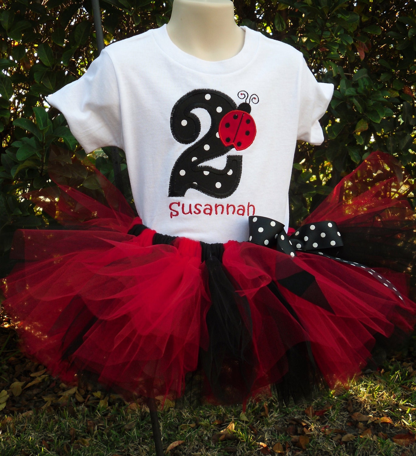 Red and Black  Ladybug custom personalized birthday tutu, onesie set sizes 6m - 5/6
