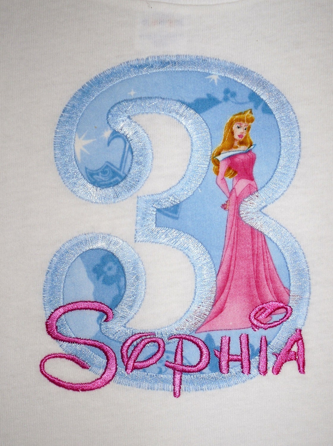Design your own Letter or Number Princess Aurora Sleeping Beauty character applique t-shirt  - Personalized free