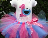 Custom Boutique Personalized Birthday Cookie Monster Tutu set sizes 12m - 5/6