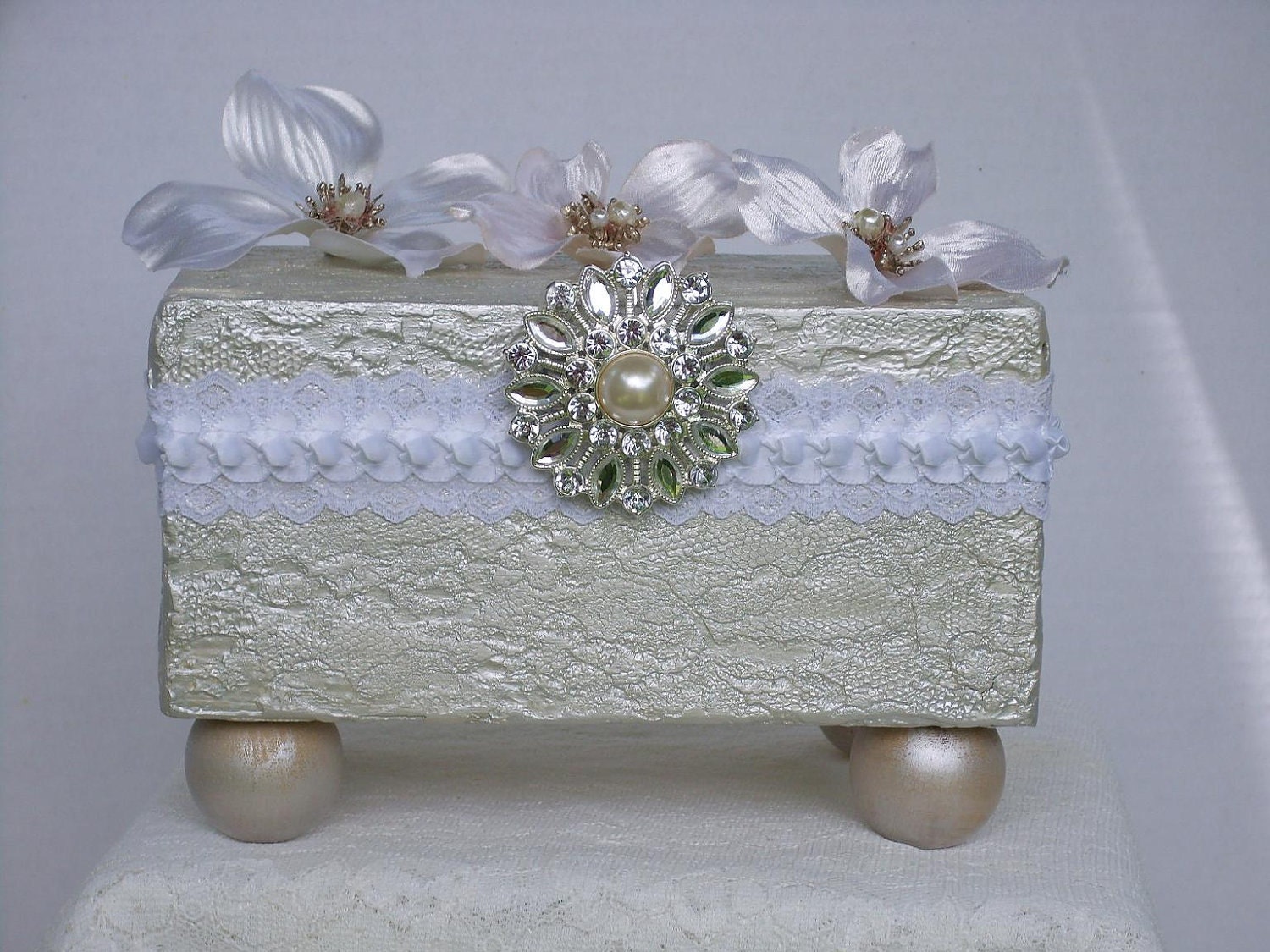 Decorative Box Wood Box Jewelry Box Trinket Box Keepsake Box  Pearl White with Sterling Silver Paint Simple Elegance