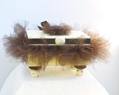 Trinket Box Decorative Antique White with Chocolate Brown Tutu Ready To Ship