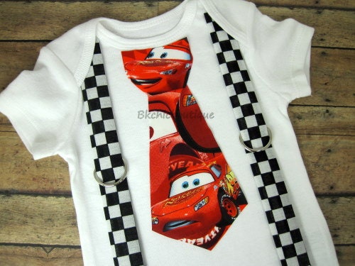 Lightning Mcqueen Tie with Racer Checkered Suspenders Toddler Shirt