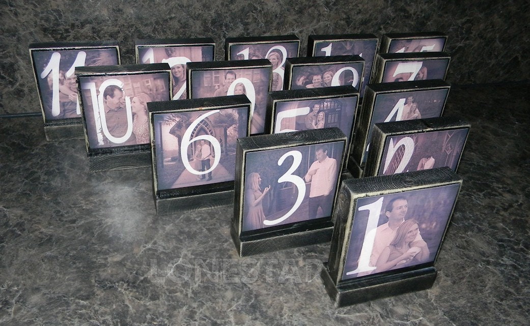 WEDDING TABLE NUMBERS-Set of 15 Personalized  Wedding Photo Blocks - Custom Table Numbers-Centerpieces-Place Cards  Photo Blocks