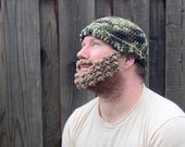 Beard Hat (crochet camo camouflage hat with detachable light brown beard attachment)