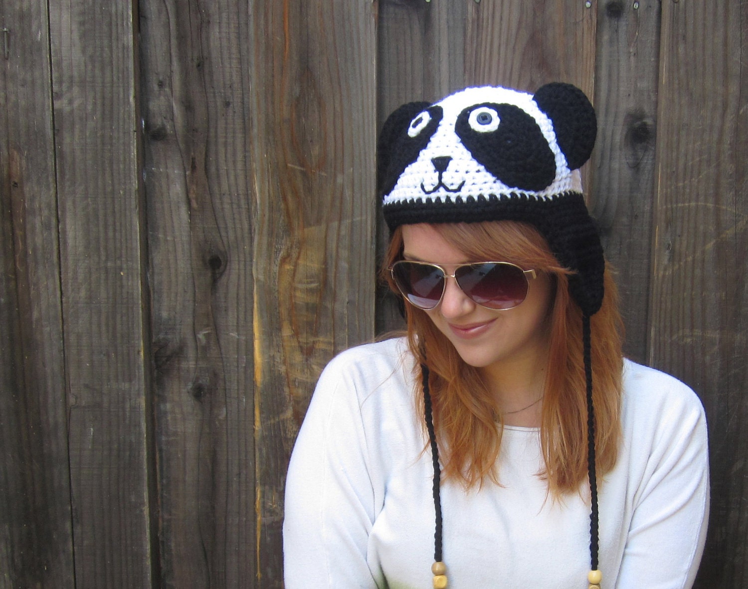 Panda Hat (crochet animal hat with ear flaps)