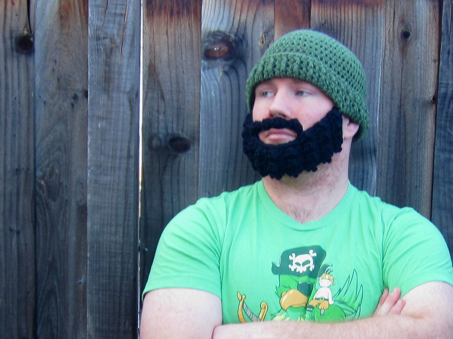 Beard Hat (crochet green hat with detachable black beard attachment)