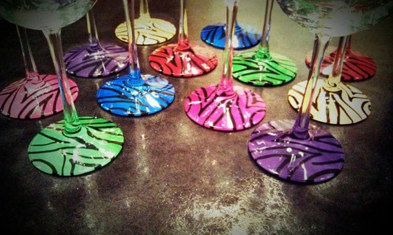 Animal print hand painted wine glasses: bottom only