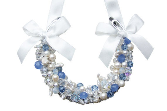 opal blue lucky wedding horseshoe  - something blue keepsake