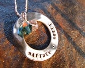 Hand Stamped Sterling Silver Family Circle Double Birthstone Necklace