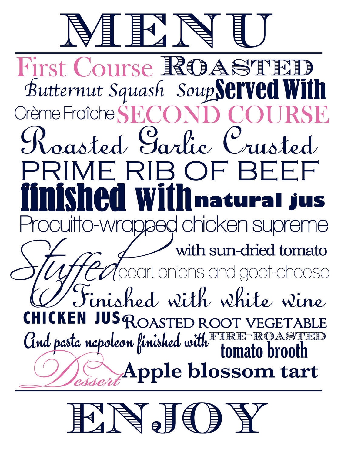 Wedding Reception Subway Art Dinner Menu