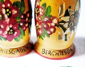 Vintage -  German - Berchtesgaden - Souvenir - Wood Salt and Pepper Shakers