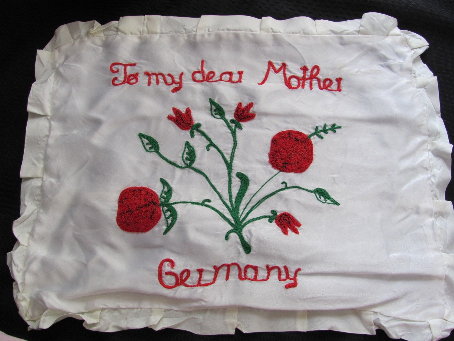 Vintage White Satin Pillow Cover - To My Dear Mother Germany