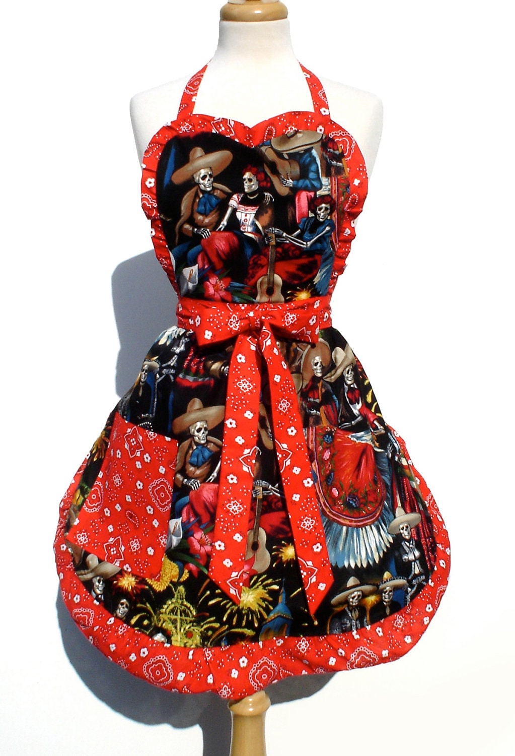Retro Apron Mexican Inspired Day of The Dead Skulls Full Kitchen Apron FREE SHIPPING