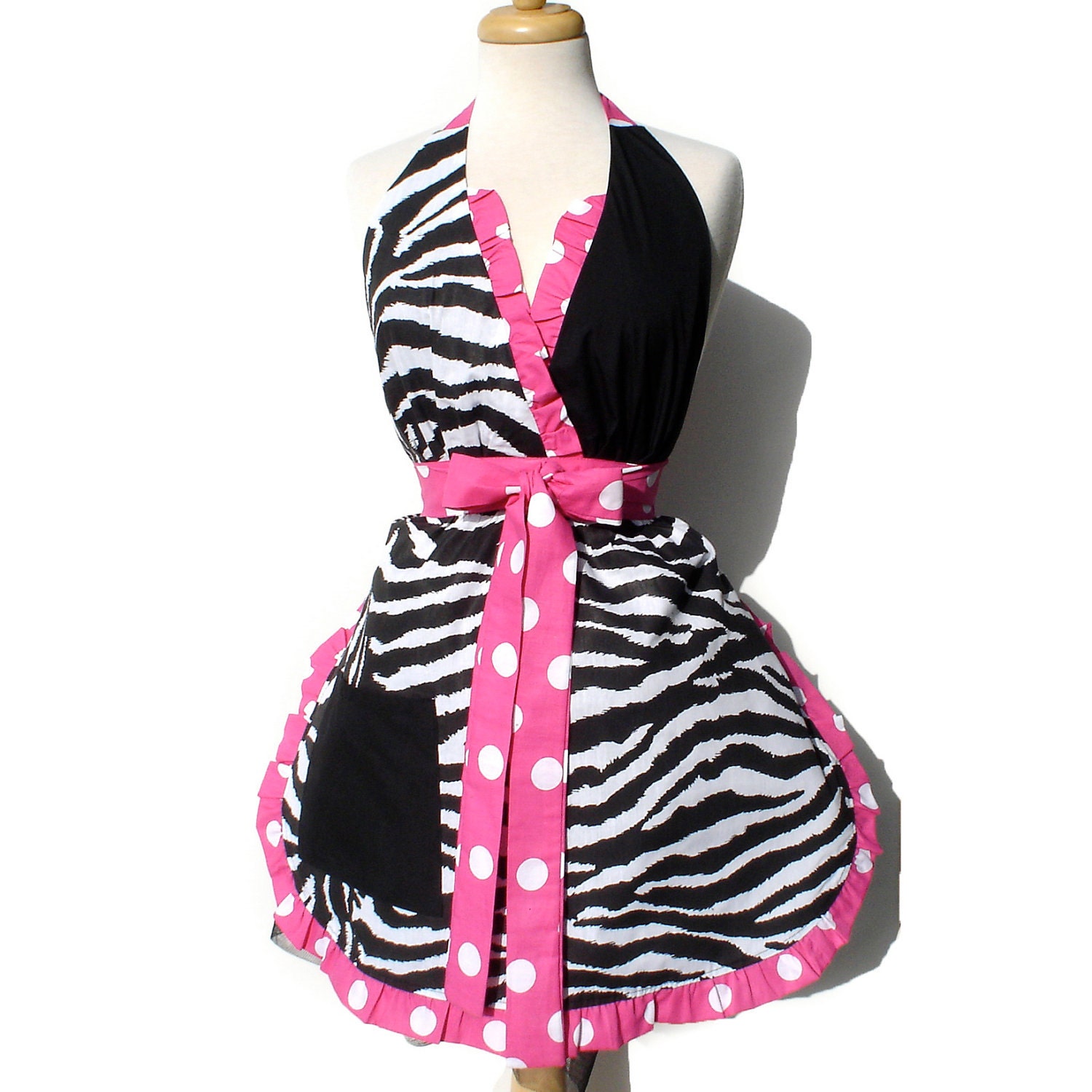 Zebra Stripes and Polka Dots Apron FREE SHIPPING