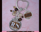 PERSONALIZED Name, Initial or Acronym Glass Bezel Pendant With Additional Custom Charm Necklace Or Keychain With Matching Beads