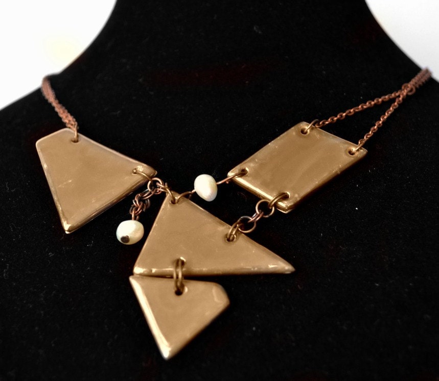Golden geometry - necklace, honeycomb, gold luster paint - geometric ceramic necklace - one of a kind Etsy UK