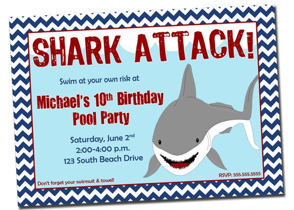 Pool Party Shark Birthday Invitation - Printable, Digital File