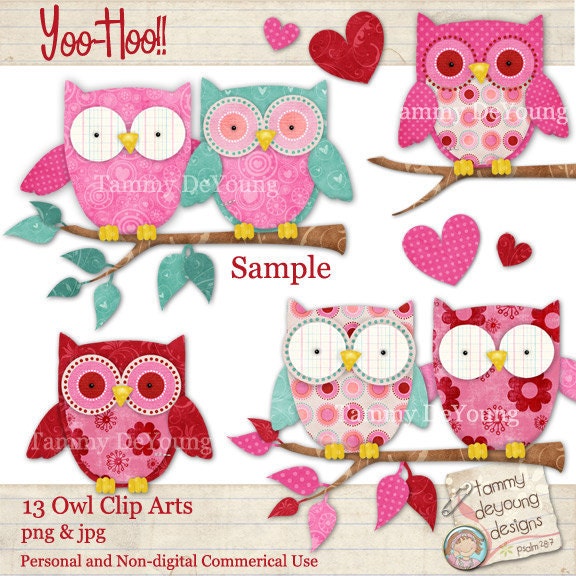Valentine's Owl ClipArt --Digital Images handmade for greeting cards, scrapbooking, gift tags, paper crafts and gifts