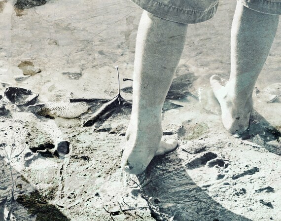 Shoes not Required Bare feet in water lake beach sand ocean Foot Prints 11x14 Artwork Photography Print Black and White