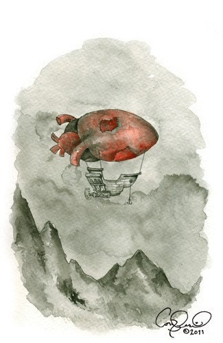 Heart-shaped Dirigible. Watercolor print numbered and signed by coryBasil 5x7