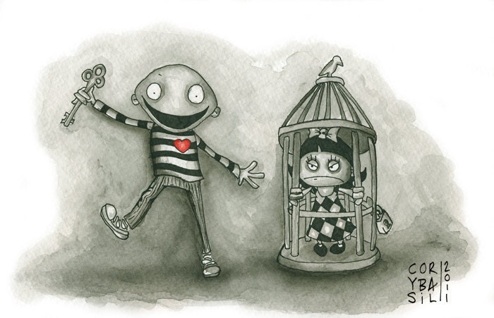 Under Lock and Key. Watercolor print numbered and signed by coryBasil 5x7