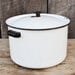 Enamelware Stock Pot Lid Vintage White Black Trim Large Soup Pot