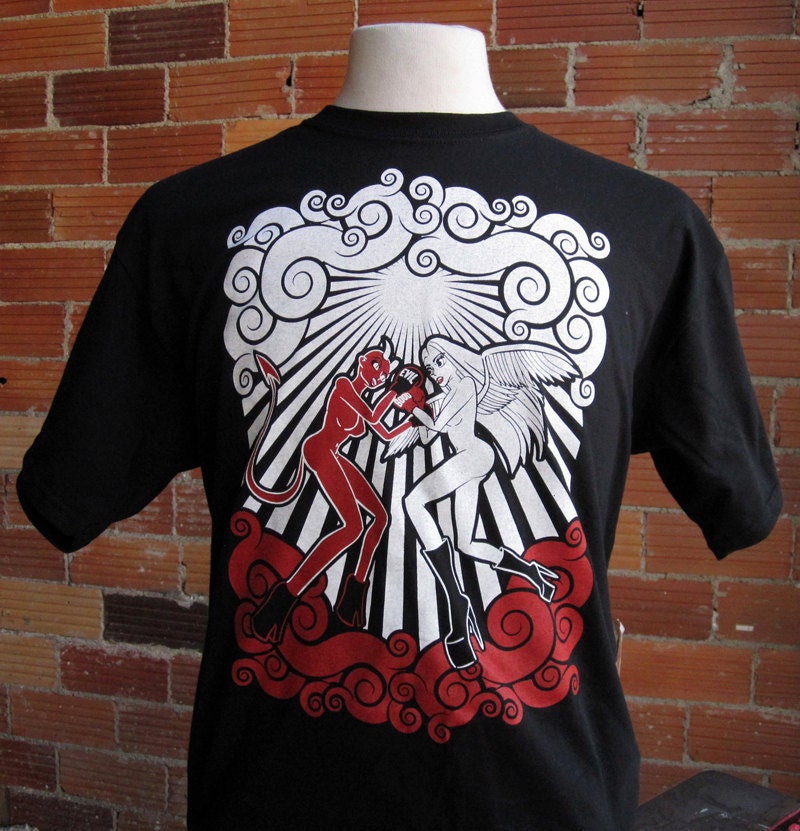 Mens Good vs Evil Tee Hand Screen Printed Tshirt