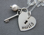 Hand Stamped Mommy Necklace - Key To My Heart