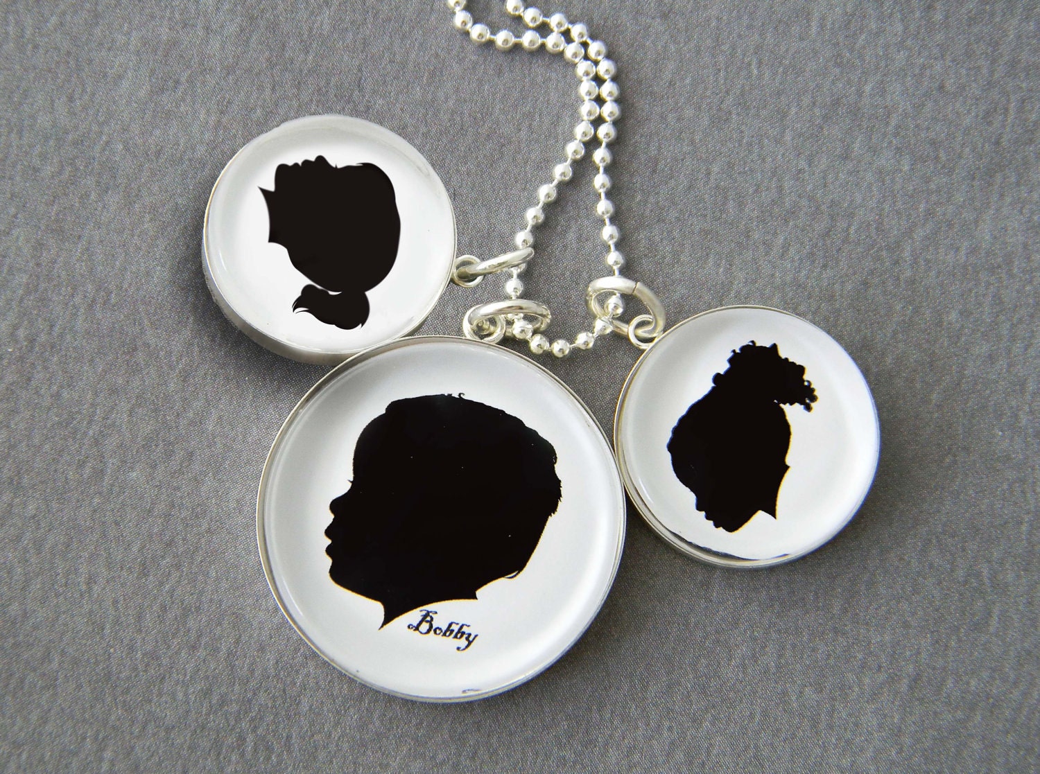 STERLING SILVER Pendant Necklace with Your Custom Silhouettes