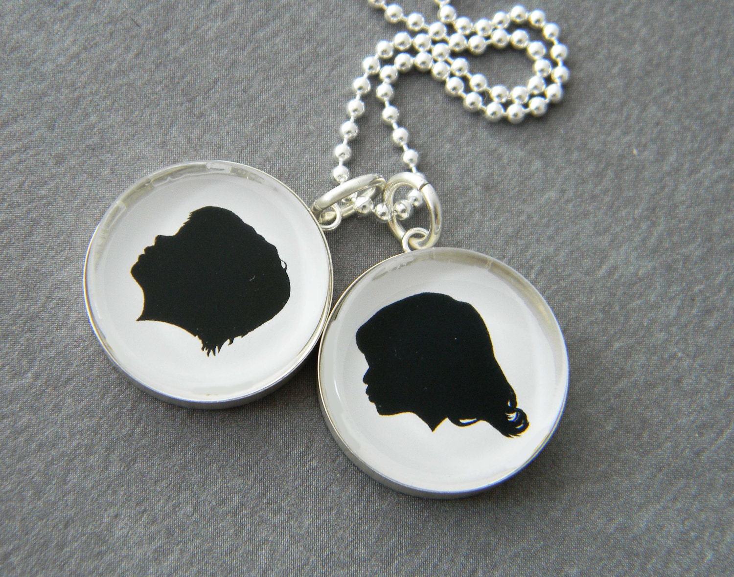 STERLING SILVER 18mm Pendant Necklace with Your Custom Silhouettes