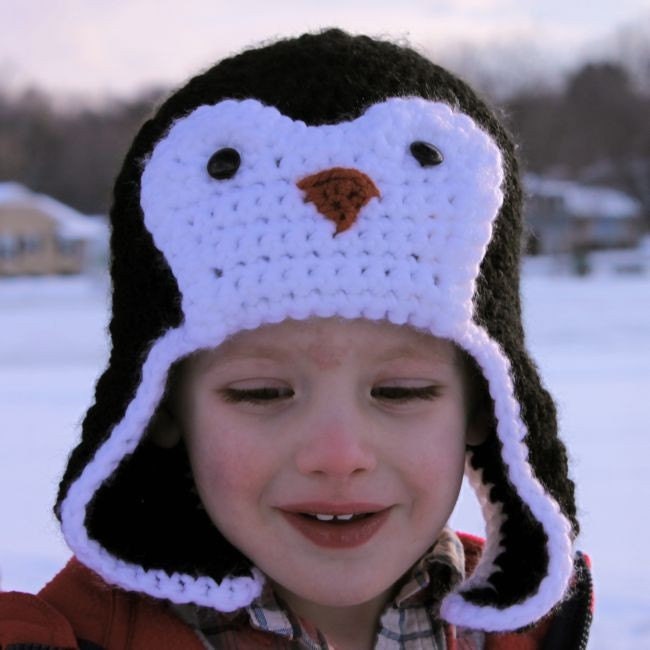 Penguin Hat - Crochet Pattern (Bomber Style) - Permission to sell finished items