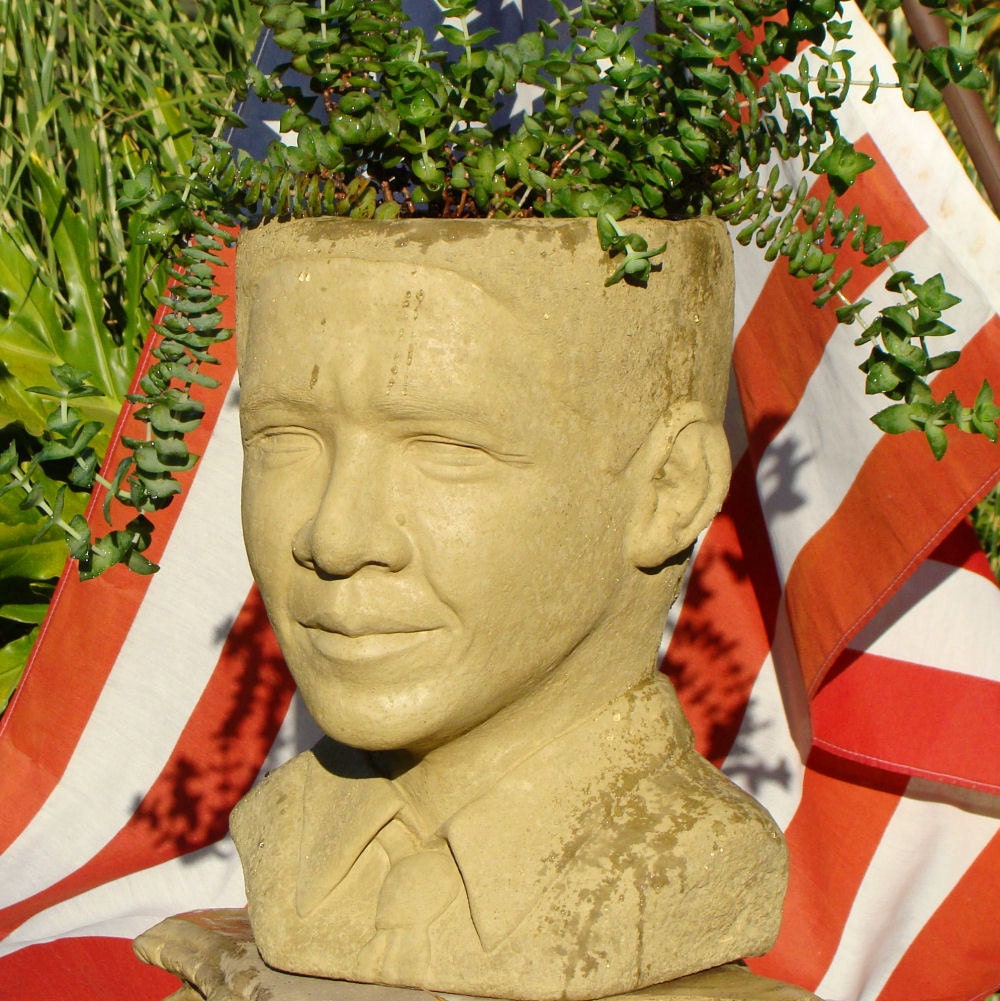 Solid OBAMA HEAD PLANTER  - Original Copyrighted Garden Sculpture (o)