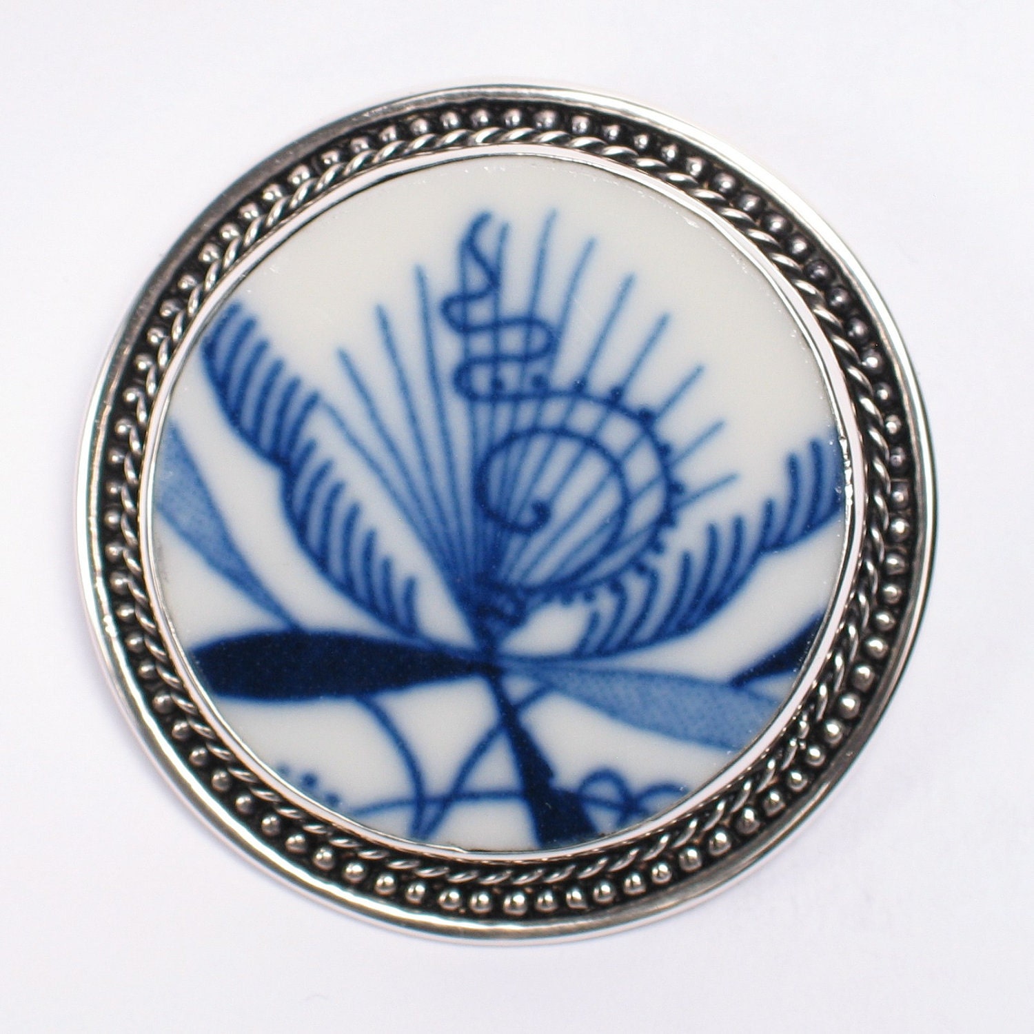 Broken China Jewelry - Lipper Blue Danube - Sterling Silver Pin Brooch