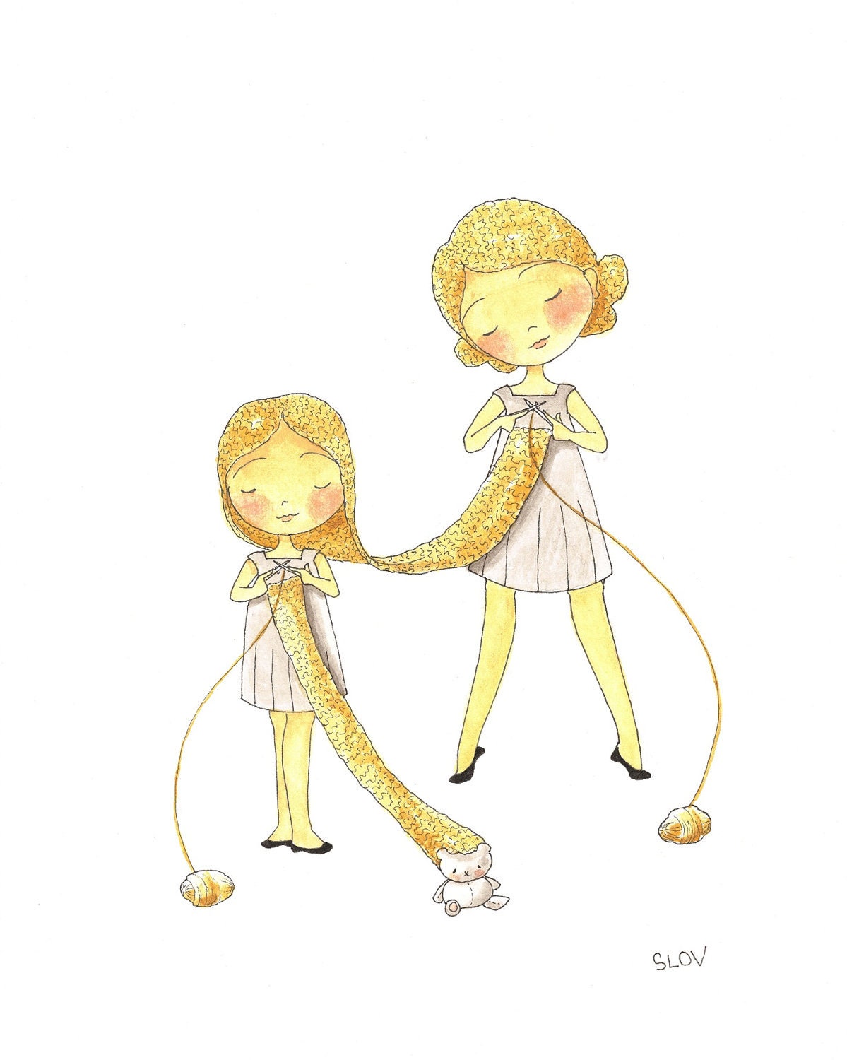 Hair Knitters - 5"x7" print