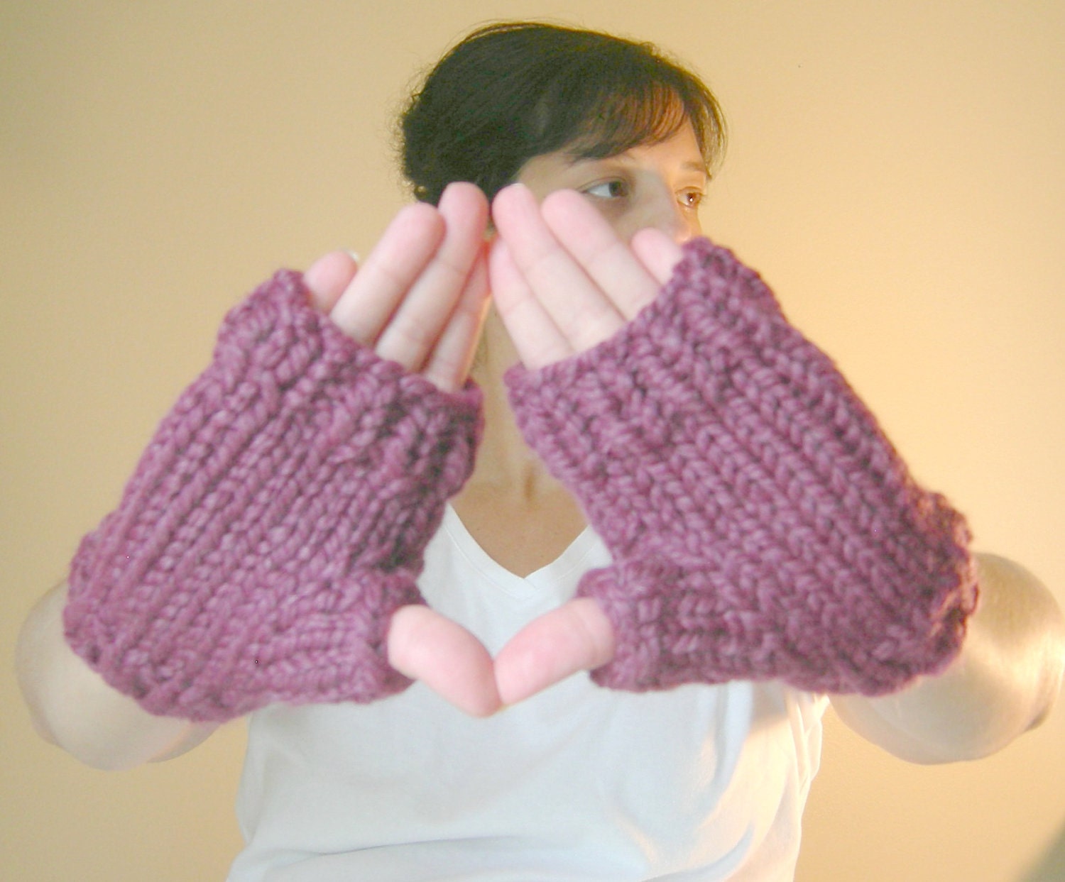 Chunky Wool Mitts, Purple Plum Eggplant, City Style