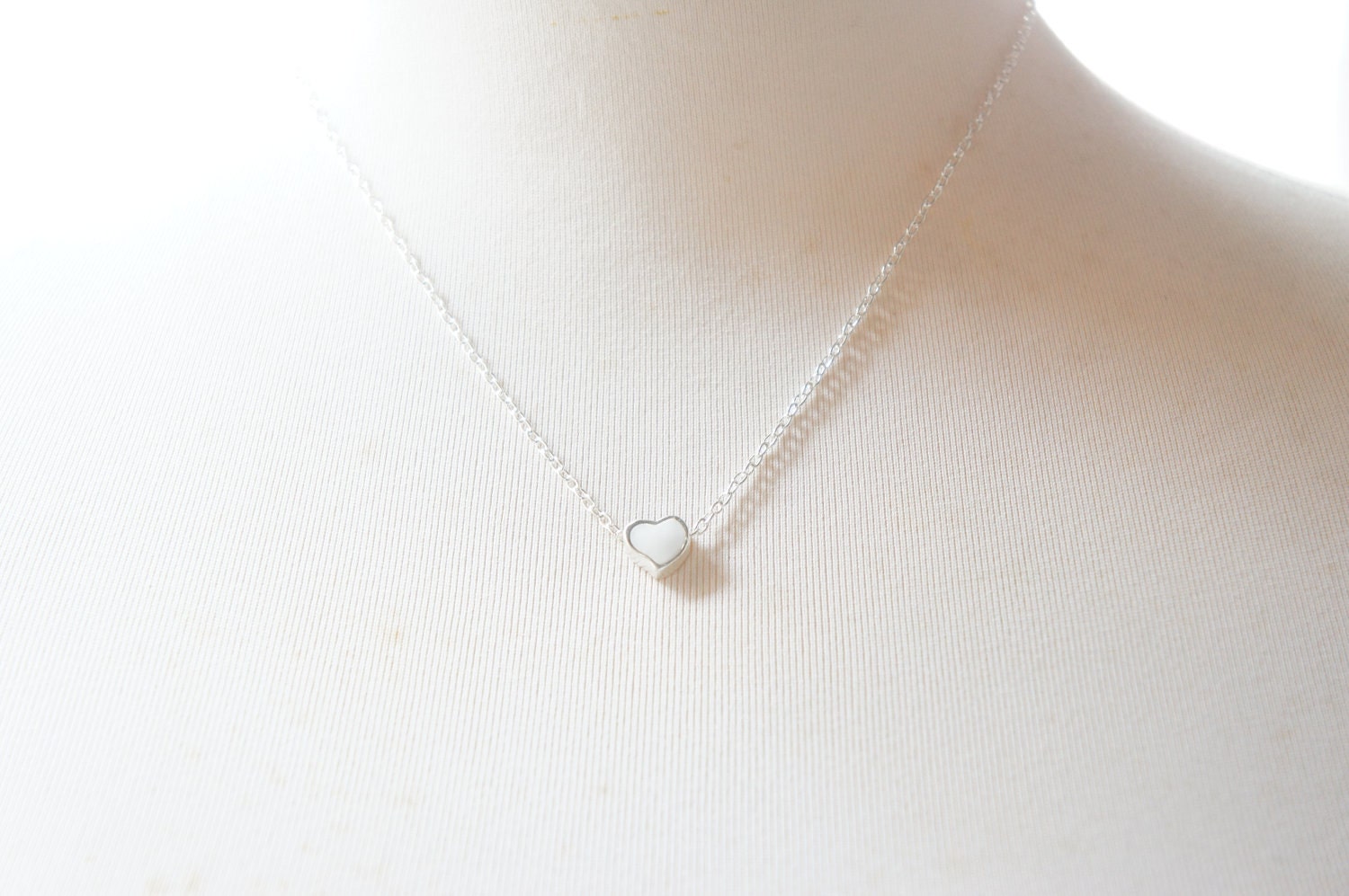 Set of 3 - Simple Tiny Heart Necklace - Baby Blue Pink White