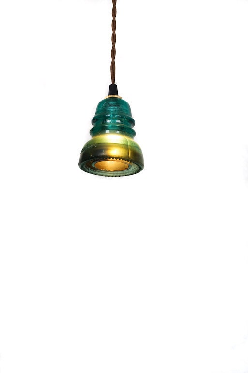 Vintage Repurposed Railroad Telegraph Insulator Pendant Light ( Green )