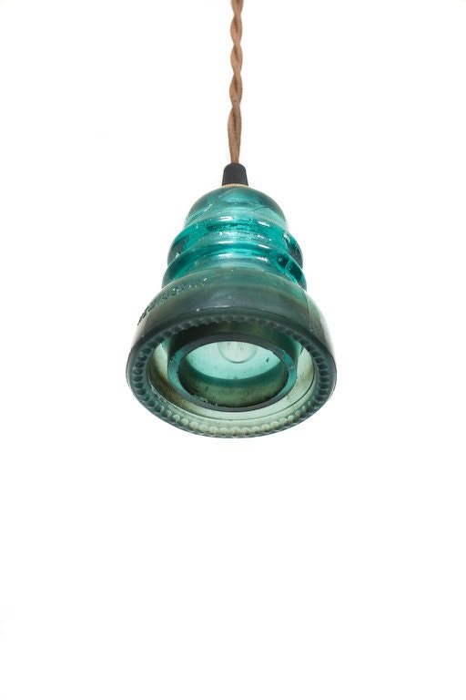 Vintage Repurposed Railroad Telegraph Insulator Pendant Light ( Green )