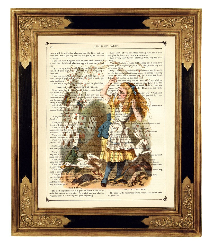 Alice in Wonderland Revenge of the Cards color - Vintage Victorian Book Page Art Print Steampunk